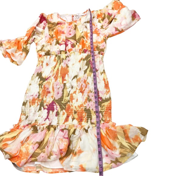 Rachel Parcell Floral Smocked Chiffon Dress Knee Length Modest Dress Size Small - Picture 15 of 15